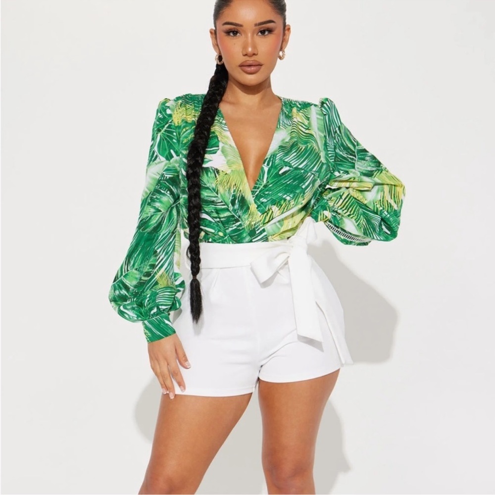 Fashion Nova Green Leaf Print Romper